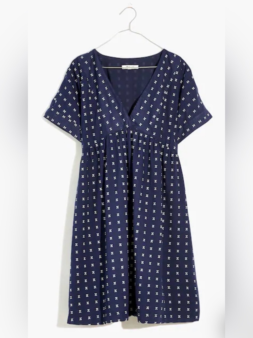 Madewell V-Neck Dolman-Sleeve Mini Dress in Textured Dot Size Medium Cotton Blue - Picture 4 of 9